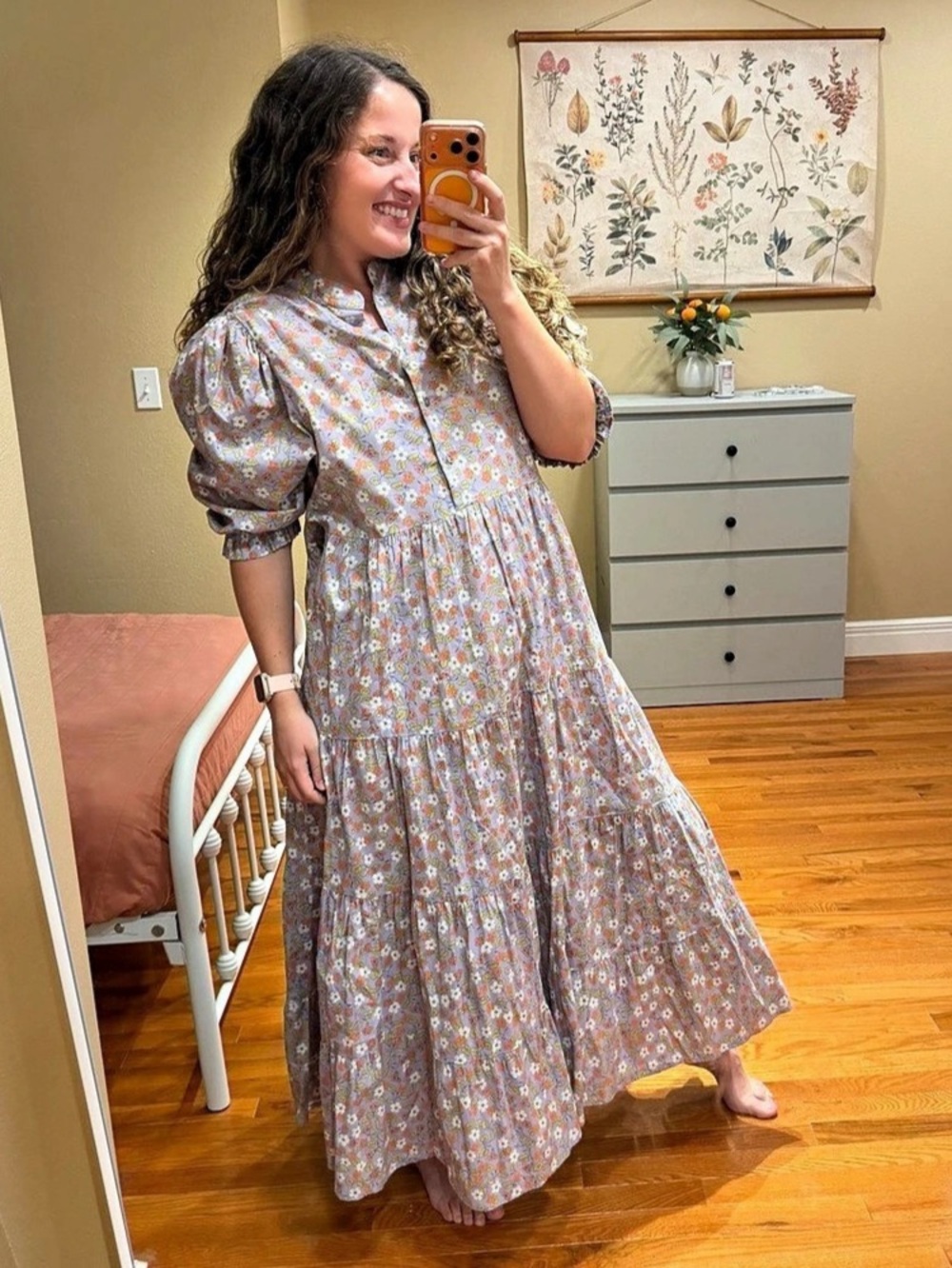 KARLIE Floral Maxi Dress in Purple & Orange Like New Medium Cotton